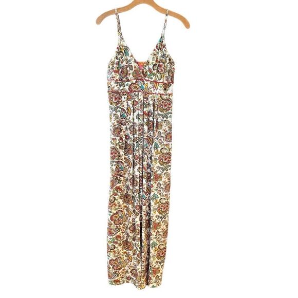 Catch My I Sz L Halter Yellow Red Paisley Maxi Cotton Spaghetti Straps Dress - Picture 1 of 8